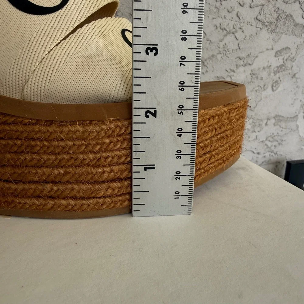 Chloe Woody Canvas Espadrilles Platform Sandals Size 41 EU‎ 10 US White x Brown